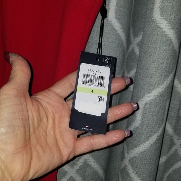 TOMMY HILFIGER Womens Red  Knee Length Party Fit + Flare Dress New 4 - Picture 6 of 15